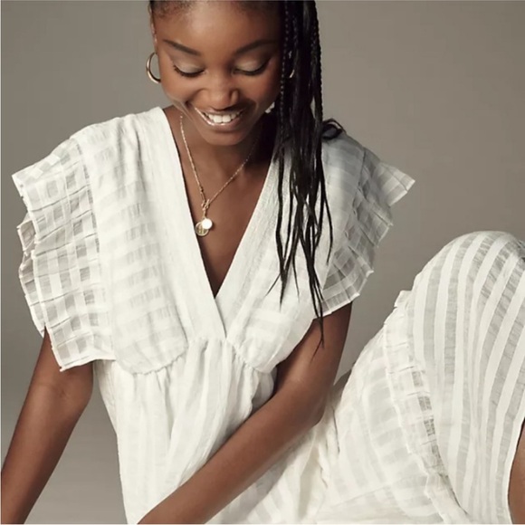 Anthropologie Babydoll Dress V-Neck Ruffled Tiered Cottagecore Flounce Hem Small - Picture 3 of 7